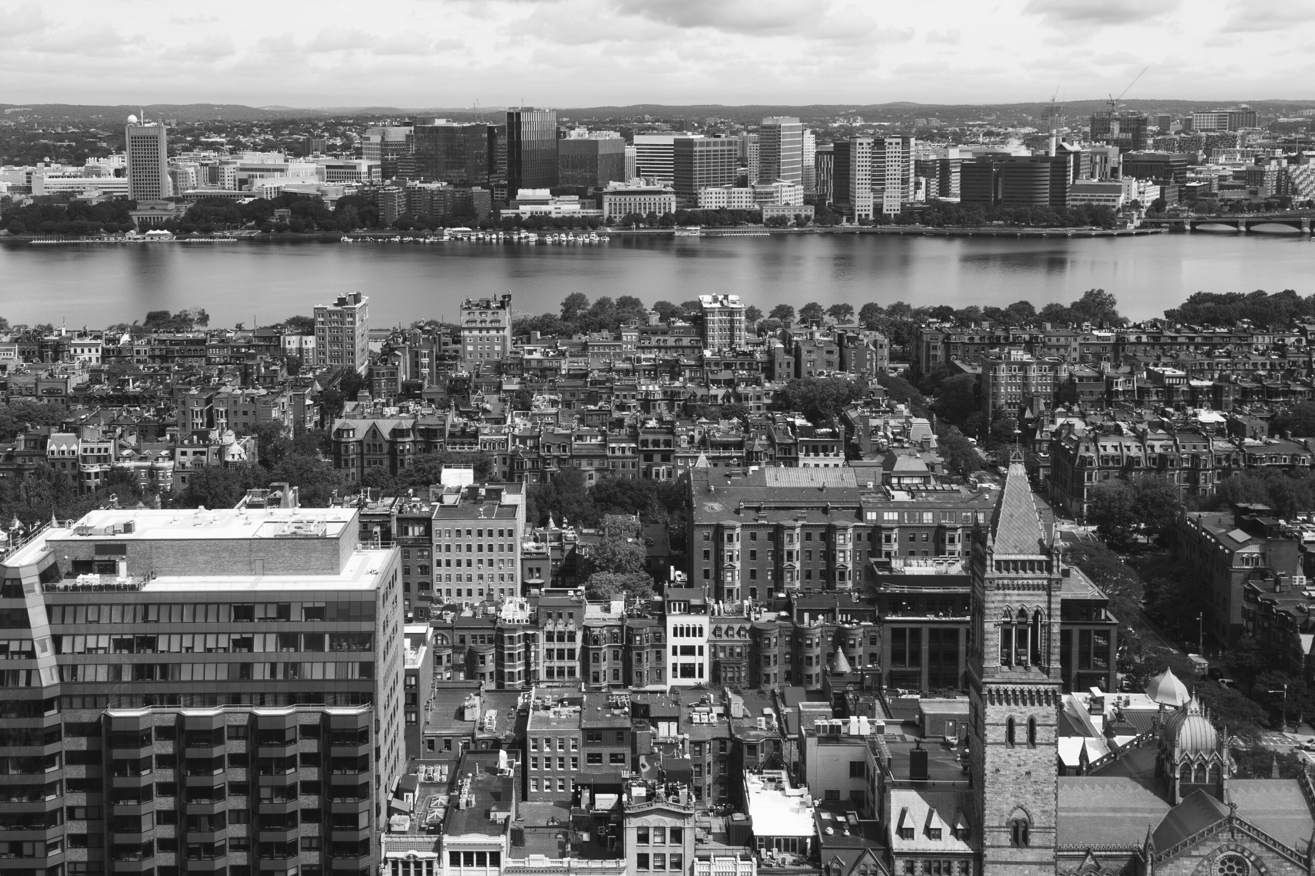 A birdseye view of Boston from the view of Nate Motyl's office as a global executive.